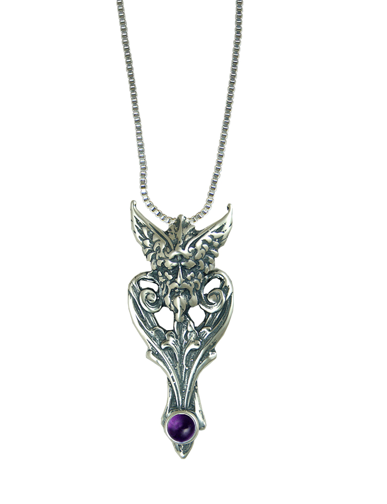 Sterling Silver Thor Viking Pendant With Amethyst